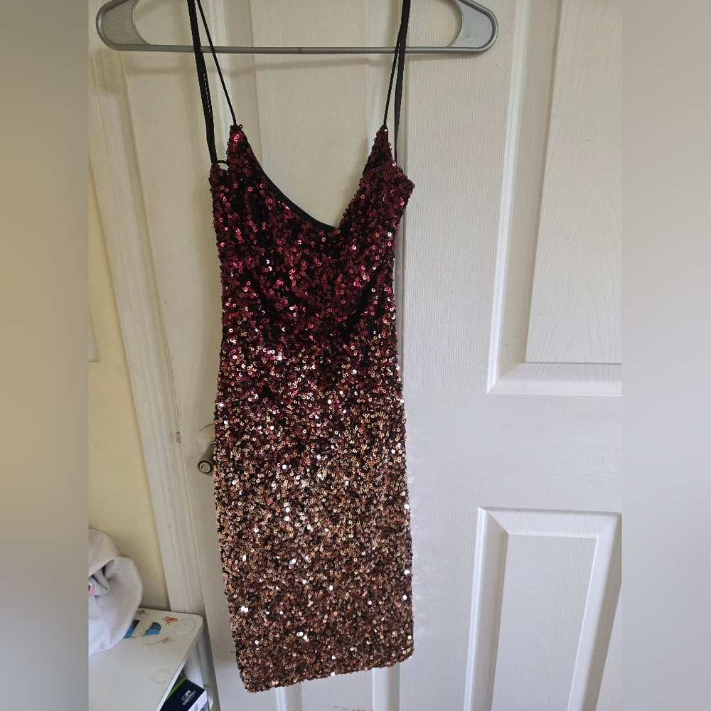B. Smart Burgundy and Gold Sequin Dress